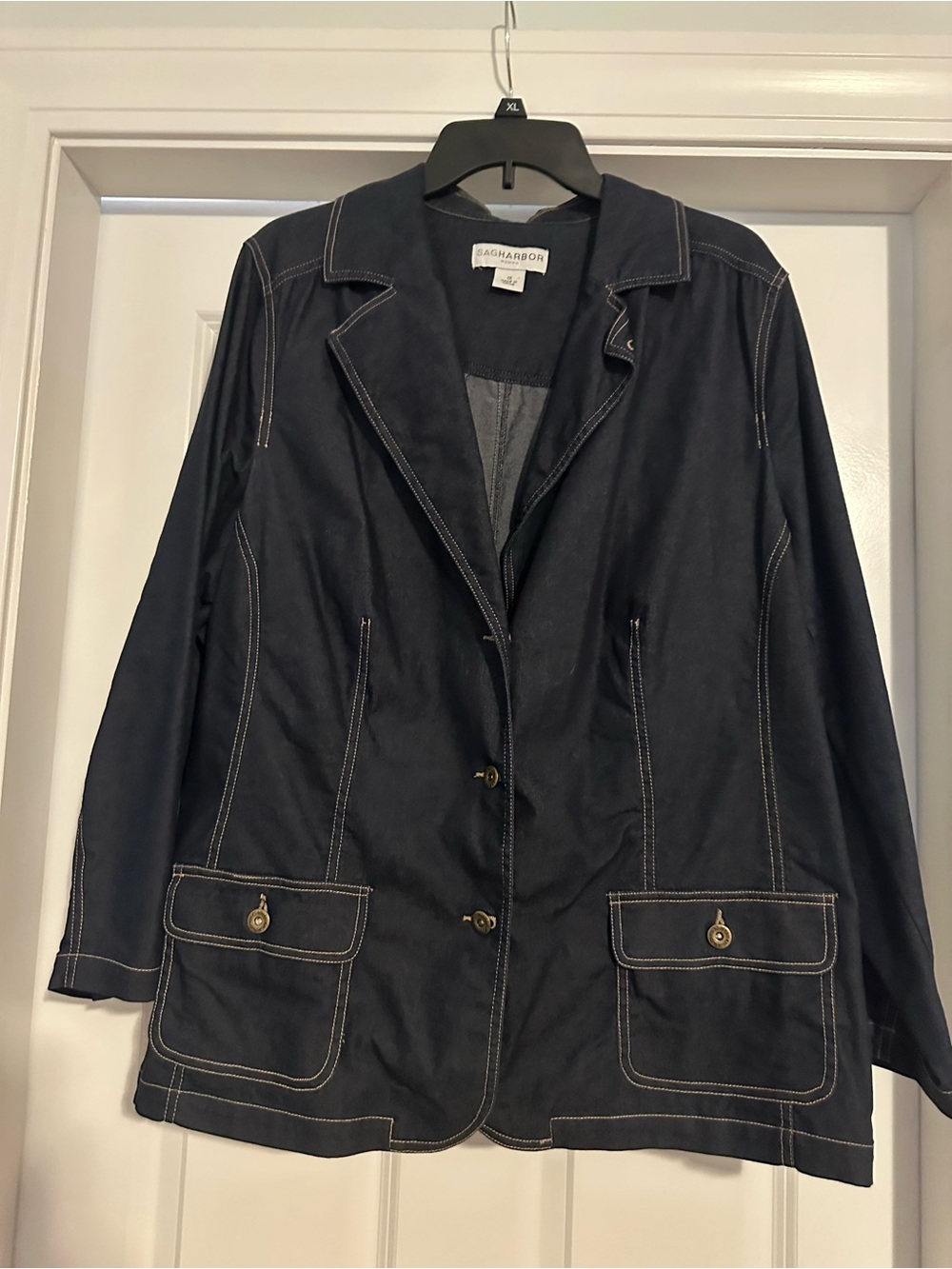 Sag Harbor Dark Jean Blazer with Contrast Stitching